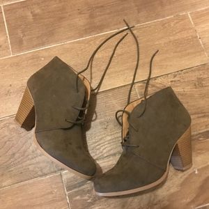 olive faux suede booties